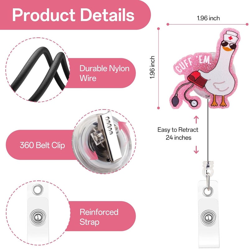 Mahrokh Funny Goose Nurse Badge Reel, Cuff 'Em Badge Holder with Retractable Clip, Cute Gifts for Nursing Student RN LPN CNA MA Medical Worker Teacher Doctor - Image 1